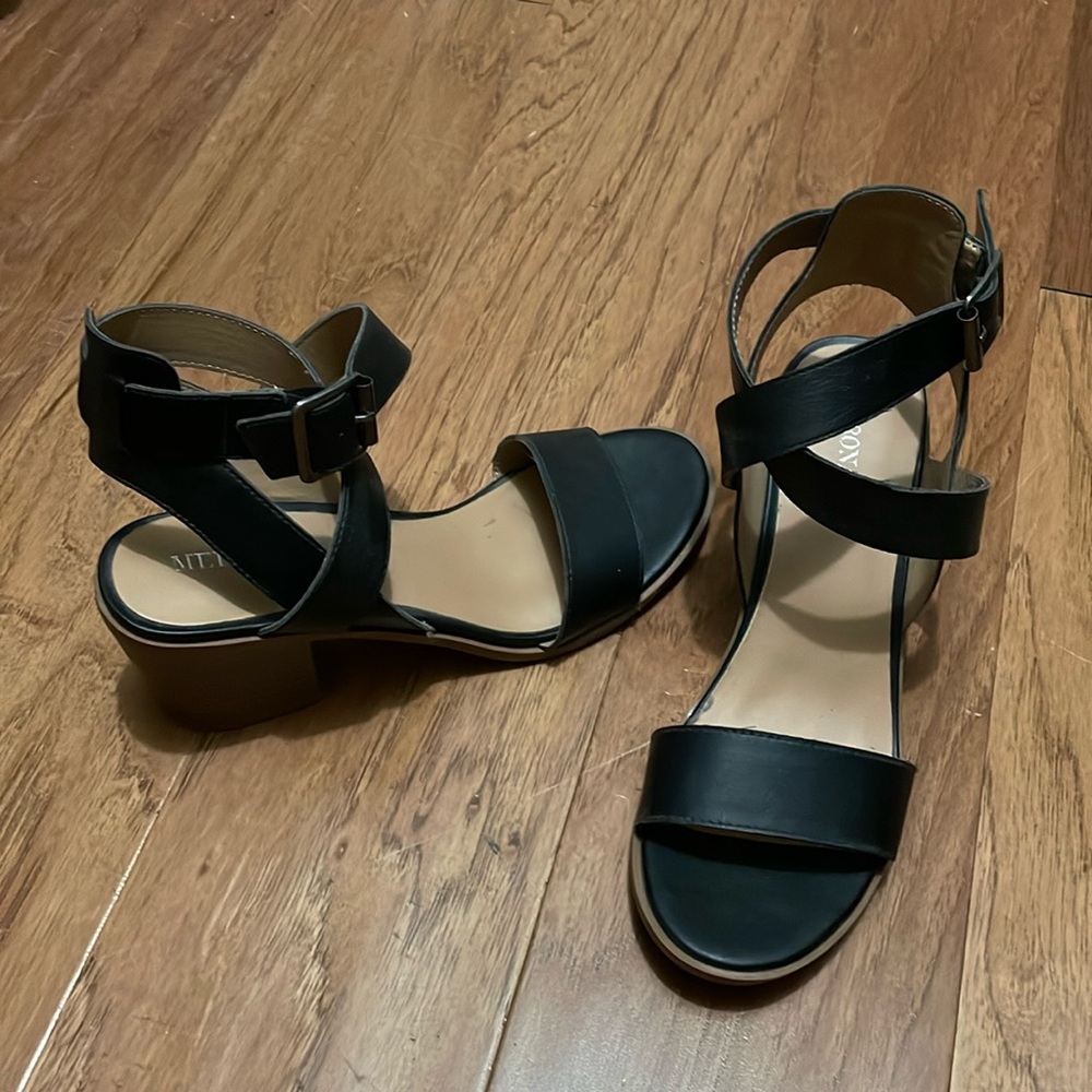 Black chunky heeled sandals